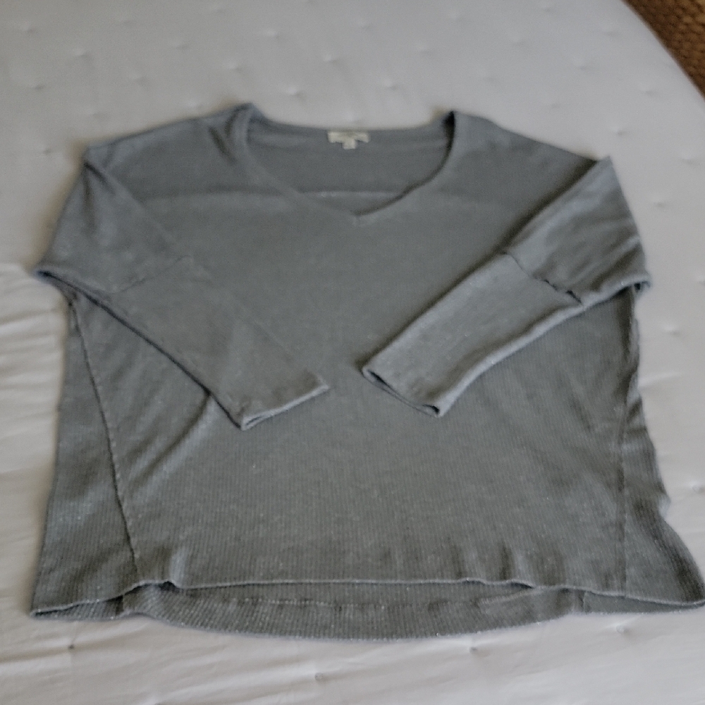 Umgee Silver Foil V-Neck Long Sleeve Top